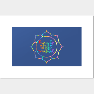 Friends Make The World Beautiful - Multicoloured Lotus Flower Quote Posters and Art